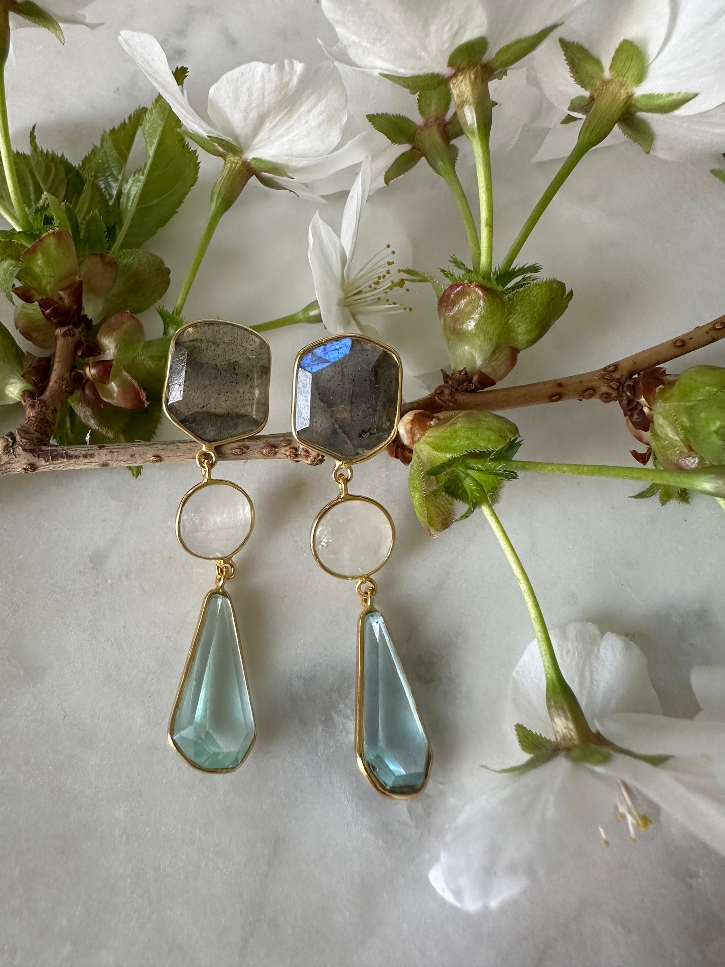 Labradorite, Rainbow Moonstone and Blue Topaz