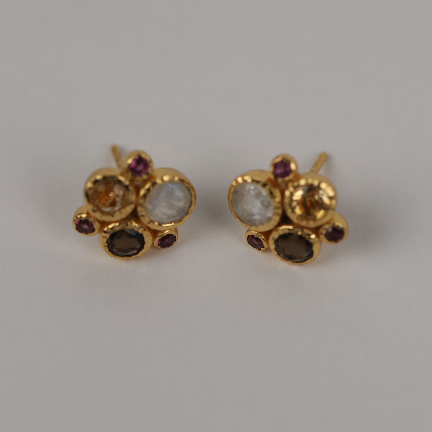 Radiant Cluster Earrings with Tourmaline and Moonston