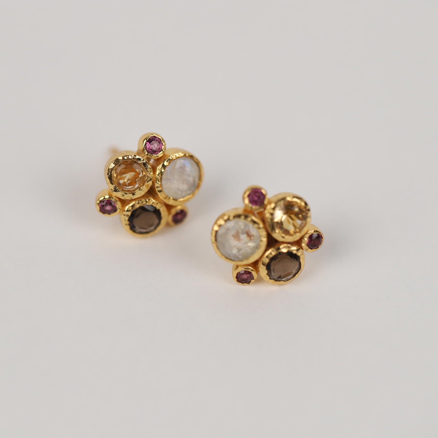 Radiant Cluster Earrings with Tourmaline and Moonston