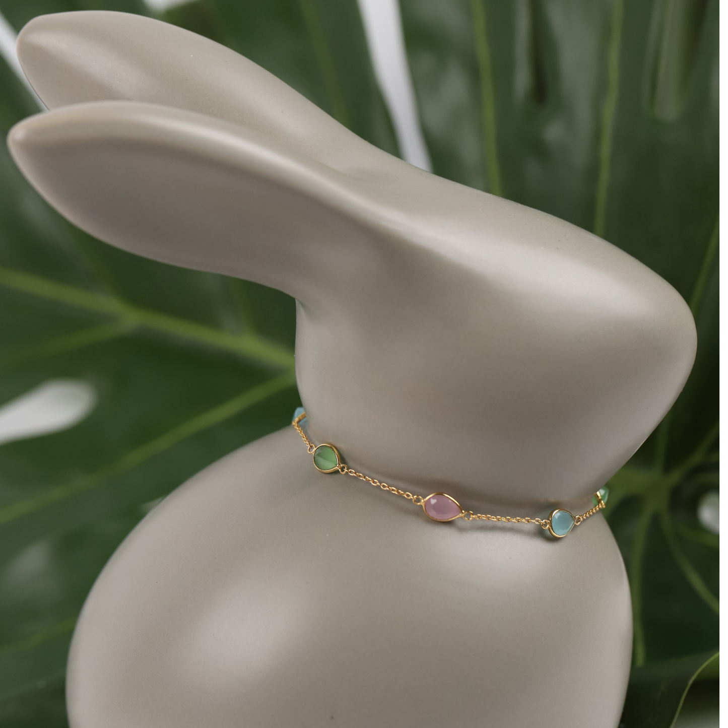 Aqua Chalcedony, Prehnite, Chalcedony, and Rose Chalcedony Silver Bracelet