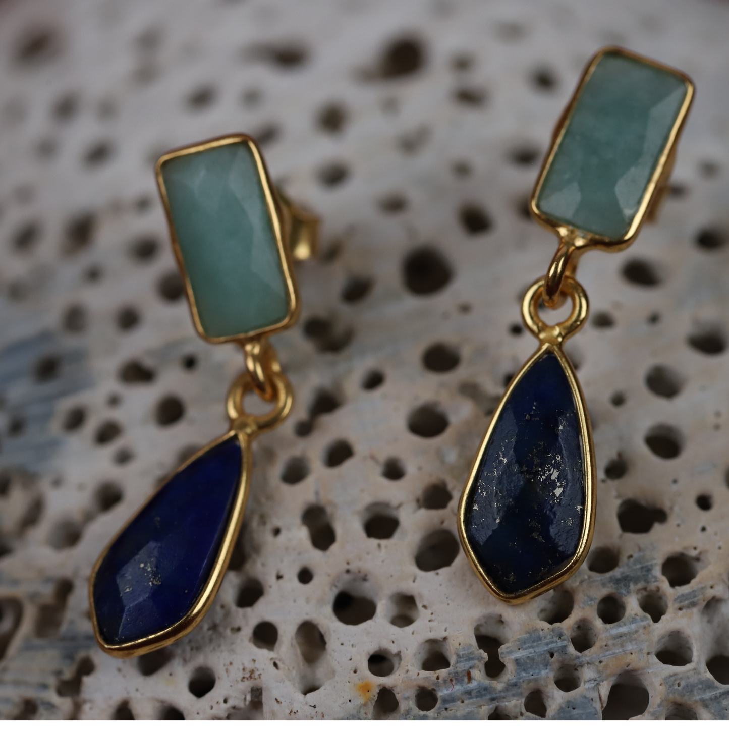 Amazonite & Lapis Lazuli 925 Silver Earrings