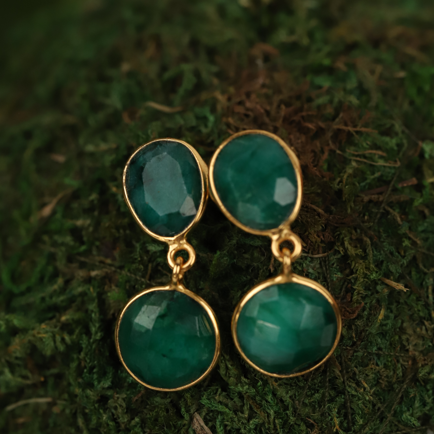 Emerald Gemstone Dangle 925 Silver Earrings
