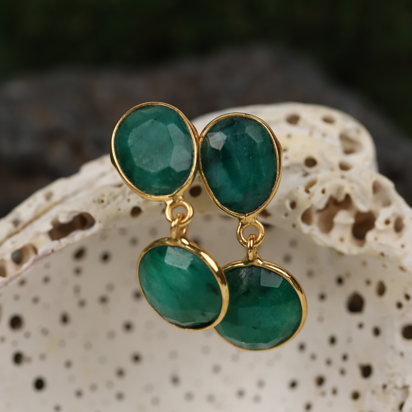 Emerald Gemstone Dangle 925 Silver Earrings