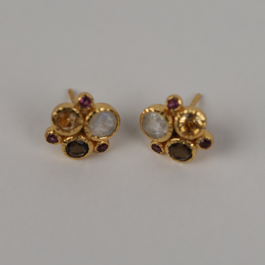 Radiant Cluster Earrings with Tourmaline and Moonston