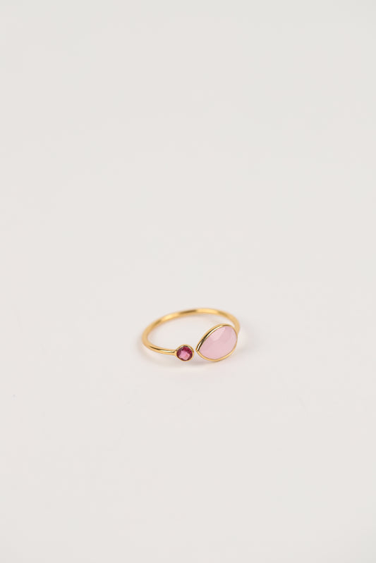 Rose Chalcedony & Pink Quartz Gold-Plated Ring