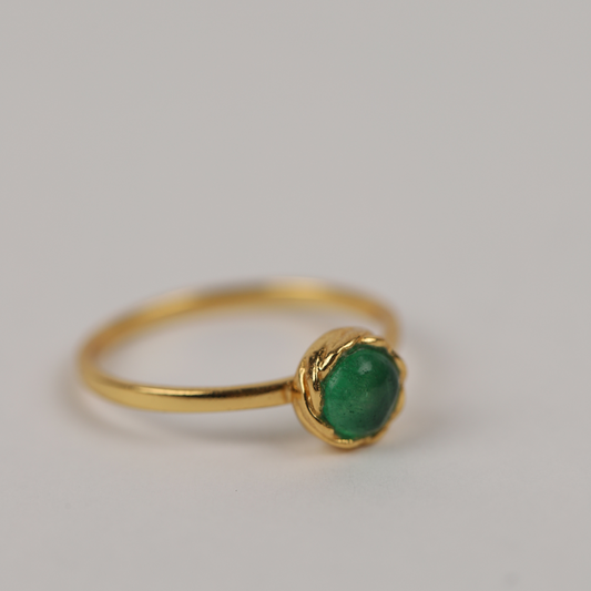 Green Jade Gold-Plated Silver Ring