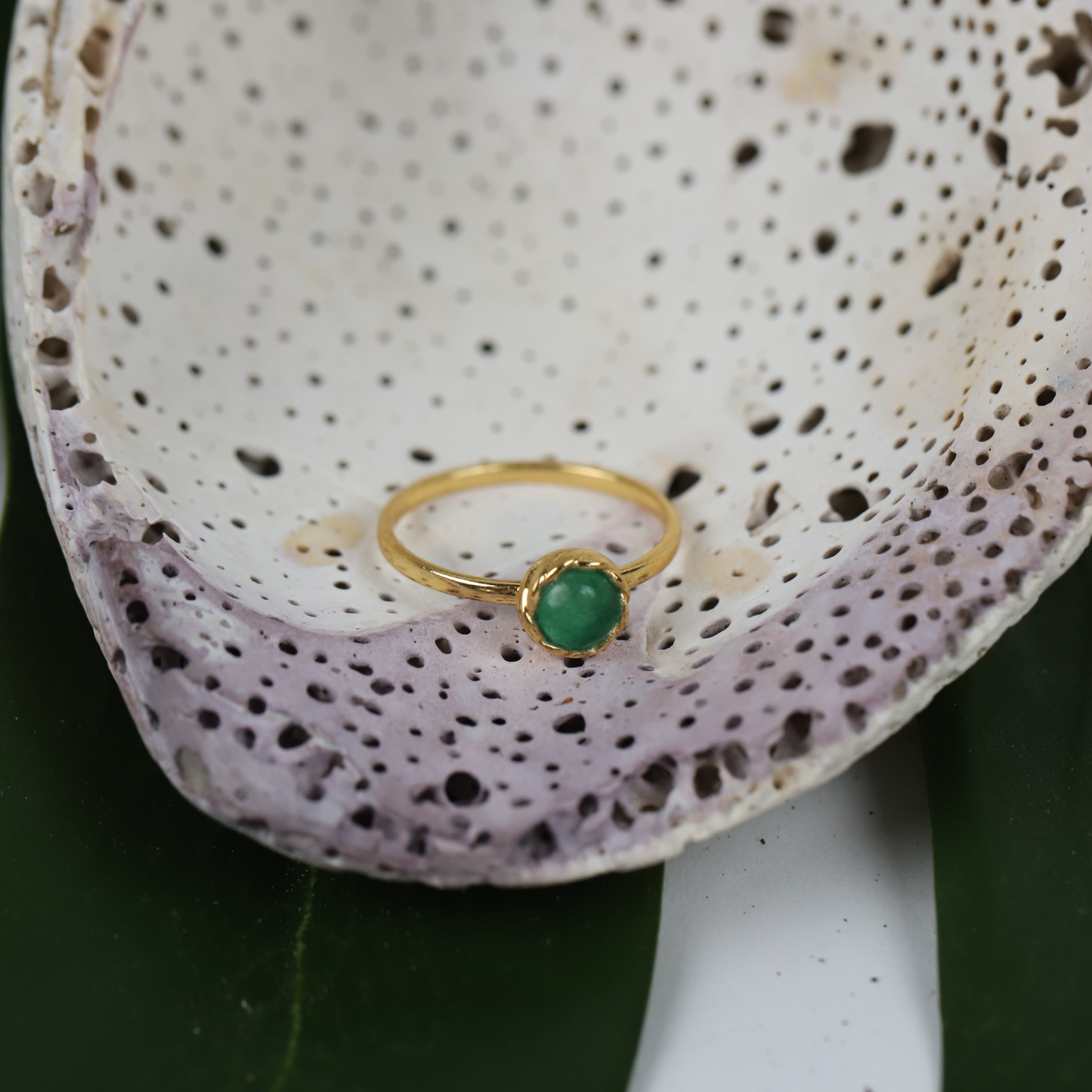 Green Jade Gold-Plated Silver Ring