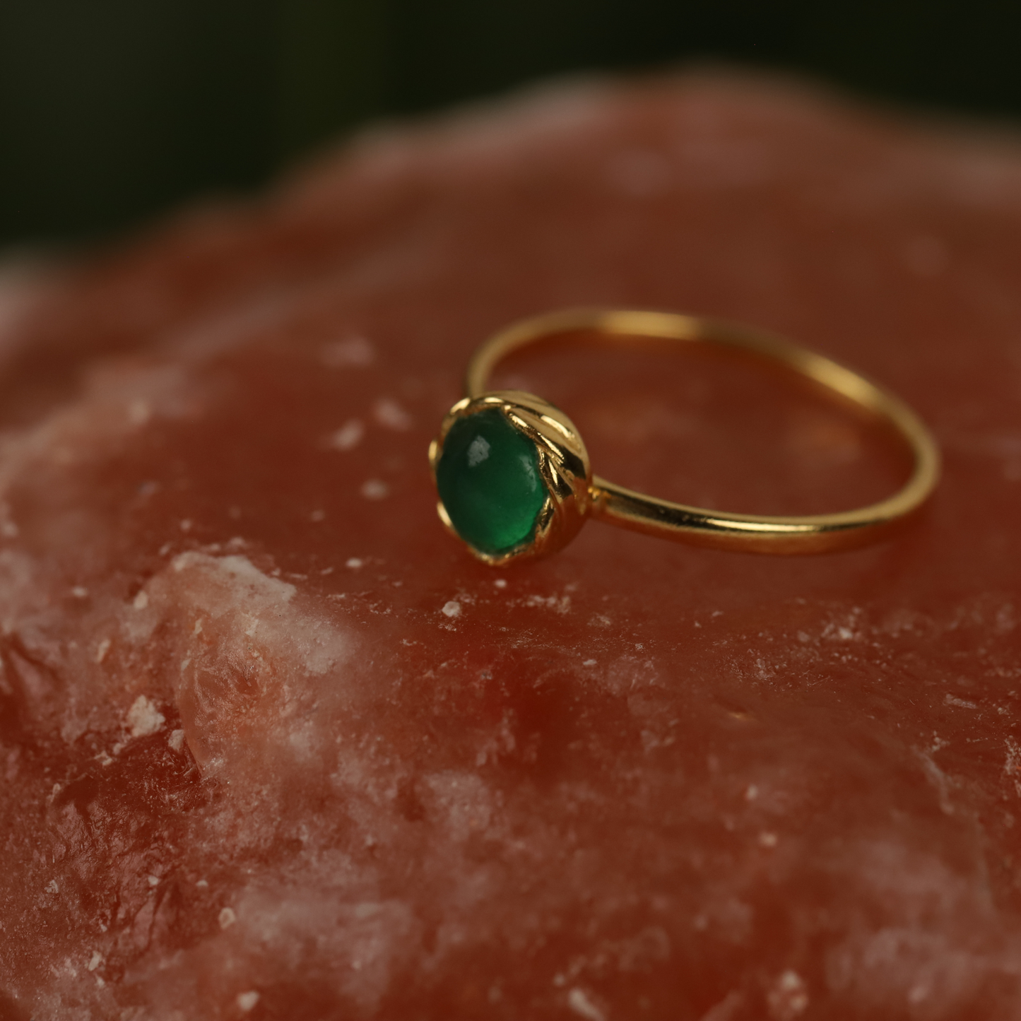 Green Jade Gold-Plated Silver Ring