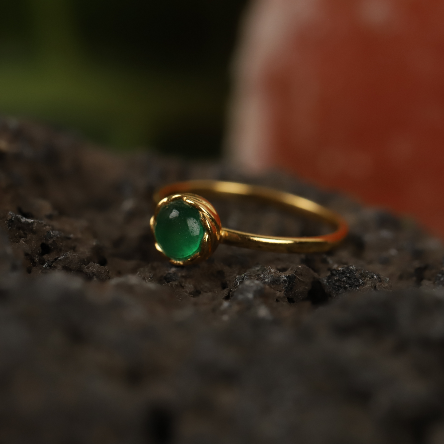 Green Jade Gold-Plated Silver Ring