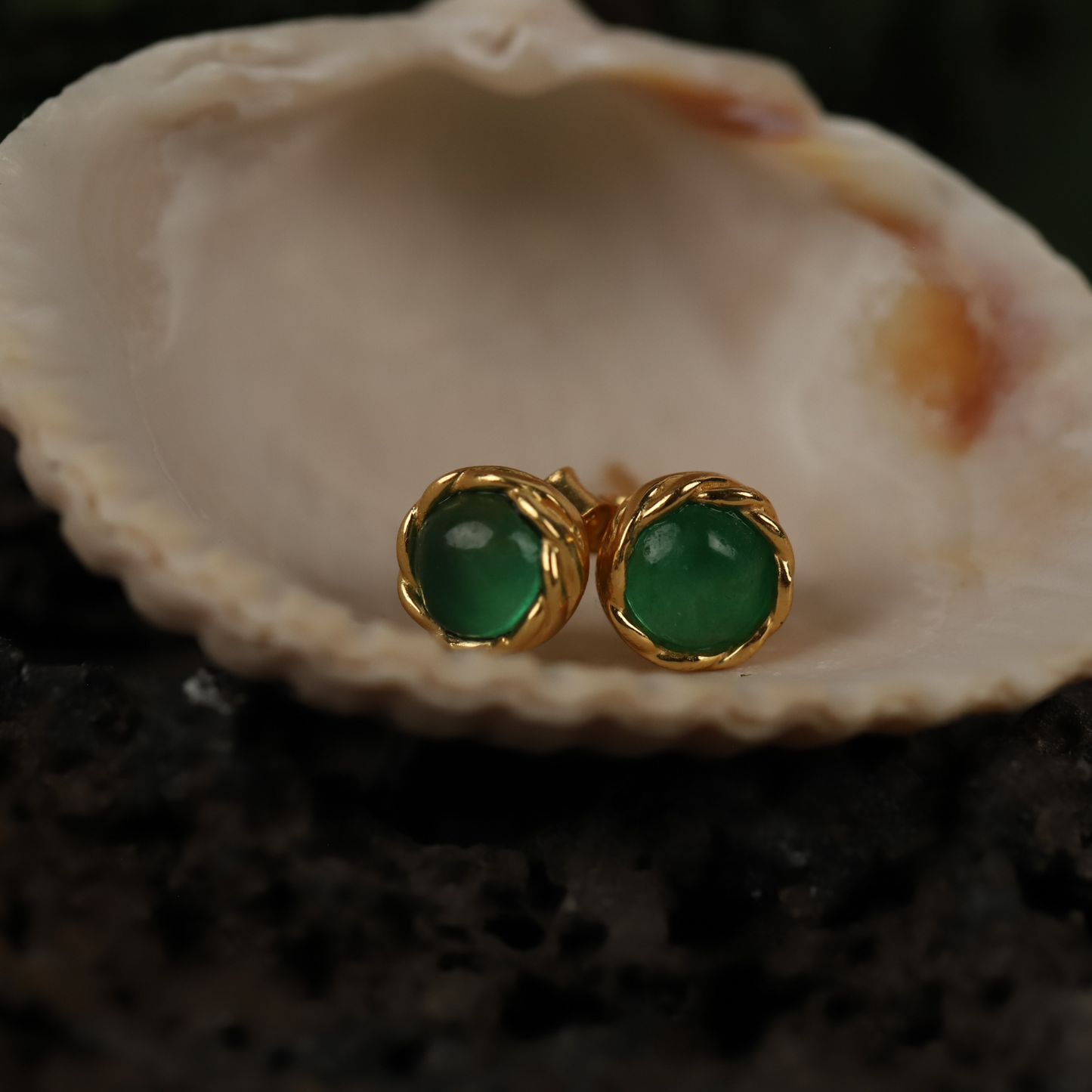Green Jade Stud 925 Silver Earrings
