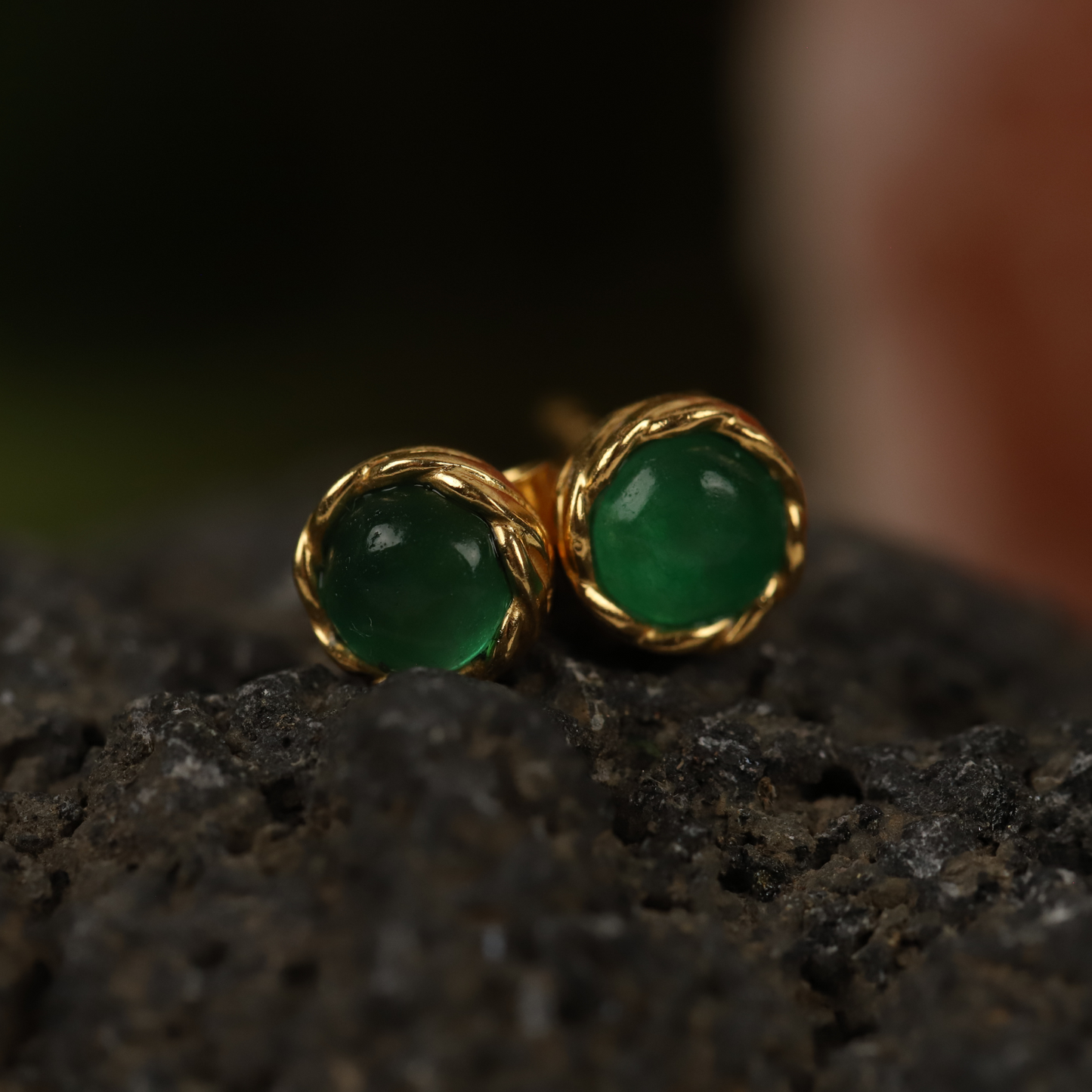 Green Jade Stud 925 Silver Earrings