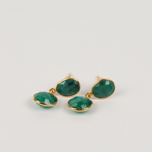 Emerald Gemstone Dangle 925 Silver Earrings