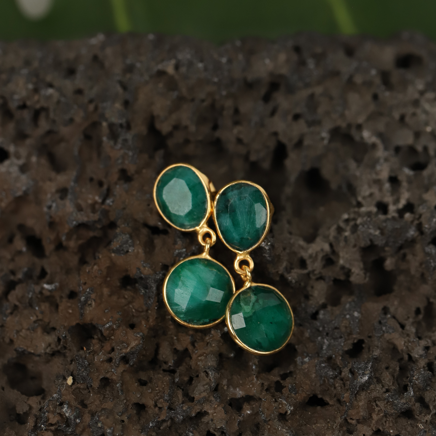 Emerald Gemstone Dangle 925 Silver Earrings
