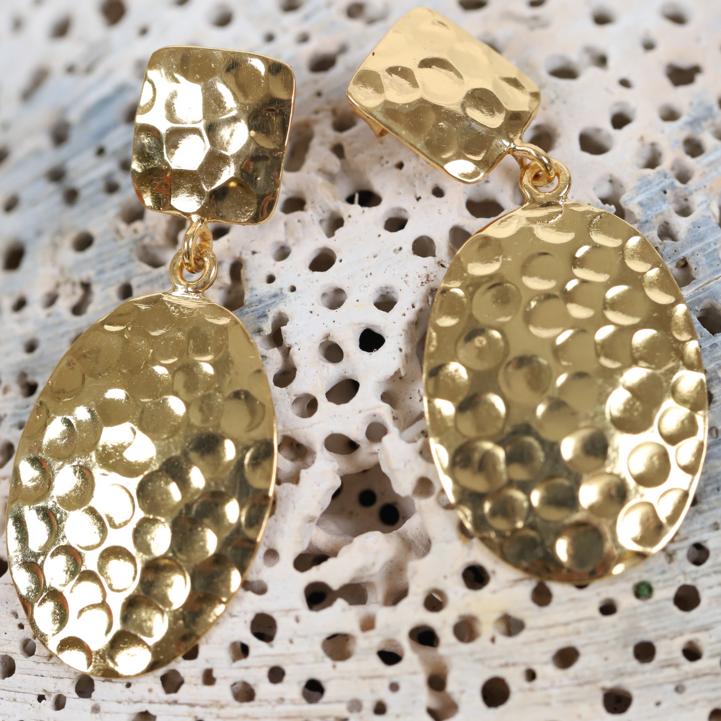 Hammered Gold-Plated Sterling Silver Stud Earrings