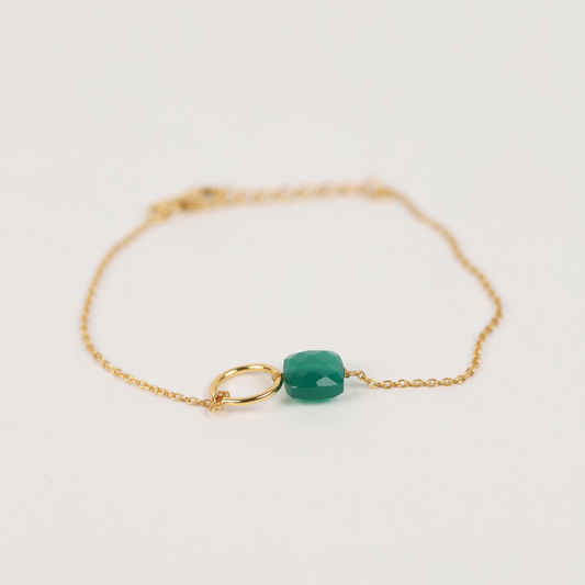 Green Onyx Square Gemstone 925 Silver Bracelet
