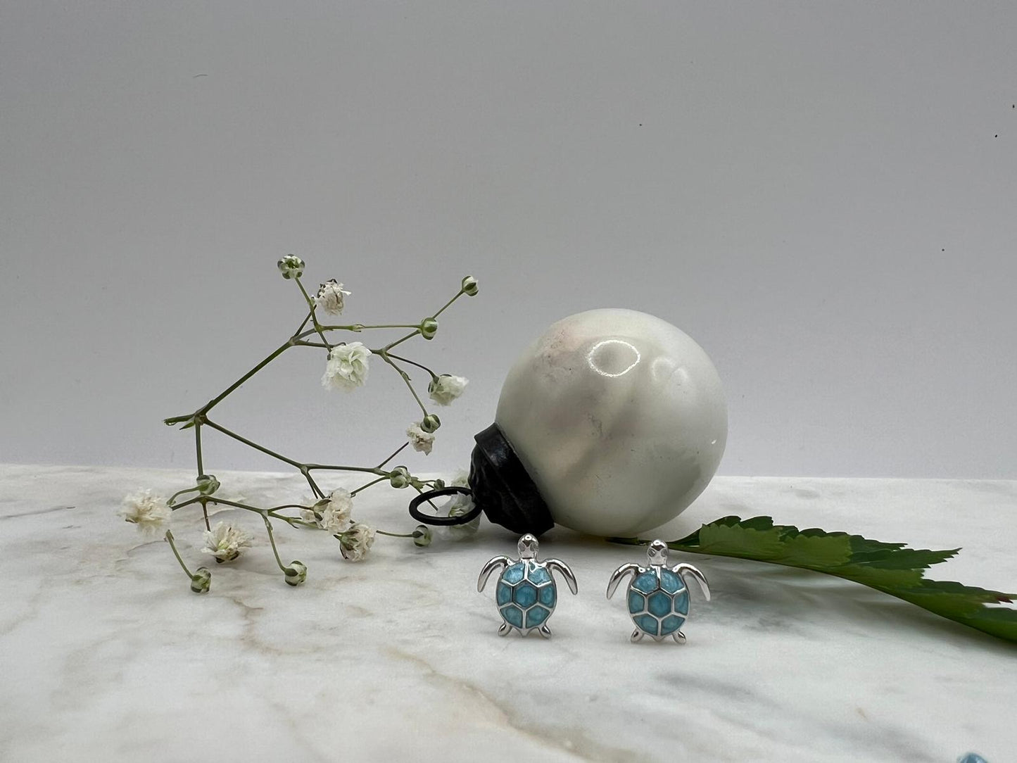 Blue Sea Turtle Enamel Earrings