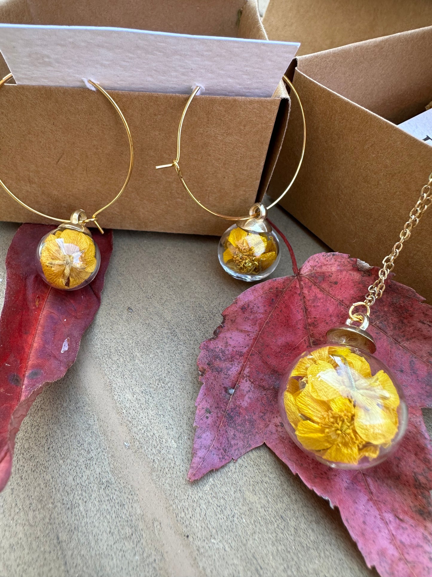 Globe of Joy Glass Handcrafted Buttercups Earrings